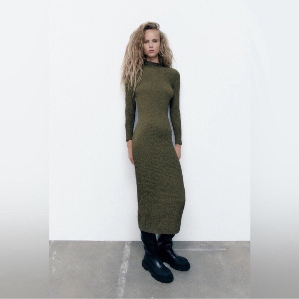 Zara Dark Green Long Sleeve Knit Dress